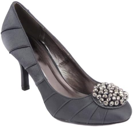 grey satin court shoes
