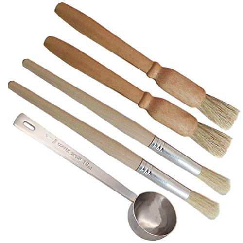 5 Pack Coffee Grinder Wooden Cleaning Brush & 304 Stainless Steel Measuring Scoop Set - Espresso Equipment Dusting Baking, Cooking, BBQ Brushes - Thumbnail 5