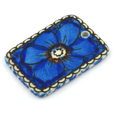 Polish Pottery Rectangle Pendant 2-inch Cobalt Poppies UNIKAT