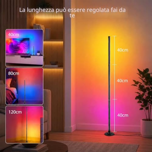 RGB Floor Lamp for Living Room 120 cm, Dimmable Corner Light with Smart App and Remote Control, 16 Million Colors, Music Sync, Timing Runtion for Bedroom