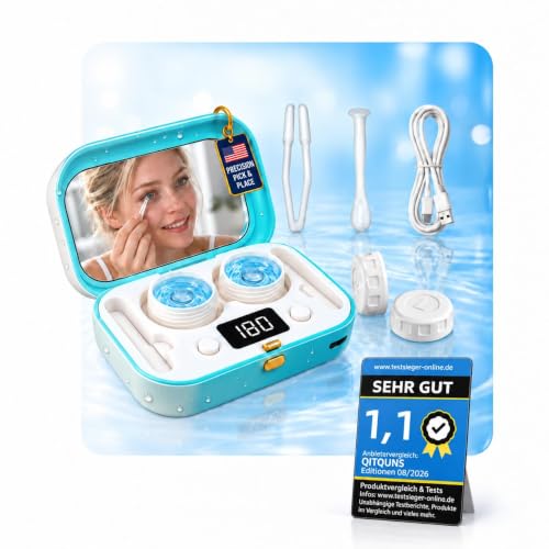 QITQUNS 3-in-1 Ultrasonic Contact Lens Cleaner【Industry-Leading 65,000Hz Ultrasonic Power】【3 Cleaning Modes & USB Rechargeable】 with Applicator Tool, Soft Blue at Amazon