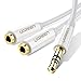 UGREEN Audio Jack Y Aux Extension 20 cm Stereo Audio Cable Splitter 3.5 mm Headphone Extension for Mobile Phones, White