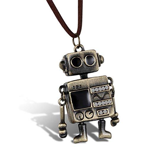 JewelryWe Boys Girls Alloy Leather Pendant Necklace Vintage Bronze Alien Robot Adjustable 31.5 Inch Chain (with Gift Bag)