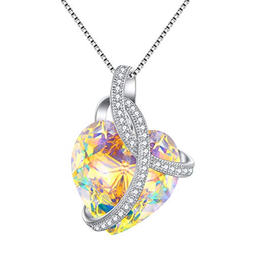 EleQueen Swarovski Crystals Heart Pendant Necklace-925 Sterling Silver-Cubic Zirconia Necklace-Gifts for Women, Box Chain 19'' Iridescent Aurora Borealis AB - Thumbnail 6