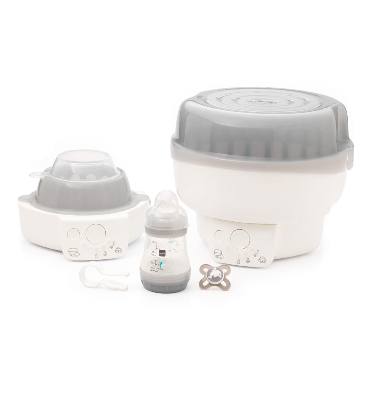 MAM Electric Steriliser & Express Bottle Warmer | 6 Functions | Comes with 1x 160ml Easy Start Anti-Colic Bottle and 1x Soother 0-2 Months (Various Designs) | Baby Accessories