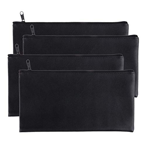 Zipper Bank Bags,4 Pack Money Pouch Bank Deposit Bag PU Leather Cash and Coin Pouch Bank envelopes with Zipper (Black) - Thumbnail 6