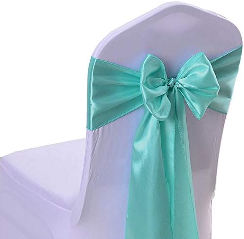 Ehonestbuy 50Pcs Satin Chair Tie Backs Bow Sashes Banquet Chair Bands Chair Ties Catering Wedding Party Decorations - 6.7" x 108" (Tiffany Blue)