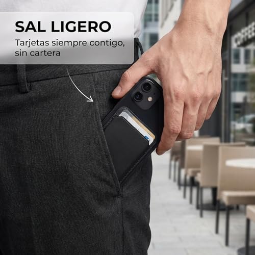 SQUARE STORES Tarjetero Magsafe de Piel para iPhone Compatible con MagSafe para iPhone 12/13/14/15/16/17, Cartera para Celular, Compatible con MagSafe Case, Accesorio para iPhone, 3 Tarjetas (Negro)