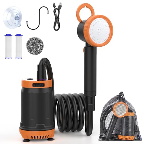 Portable Camping Shower, 8000mAh Portable Shower Pump Underwater Shower USB Rechargeable LCD Display, IPX8, for Camper, Travel, Beach, Pets