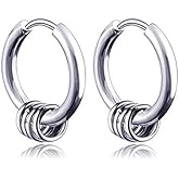 YZstyle Stainless Steel Black Silver Circle Huggie Hinged Hoop Earrings with Small Circle Ring Charms Punk Hip Hop Rock Gothic Style Kpop Earrings for Men Women…