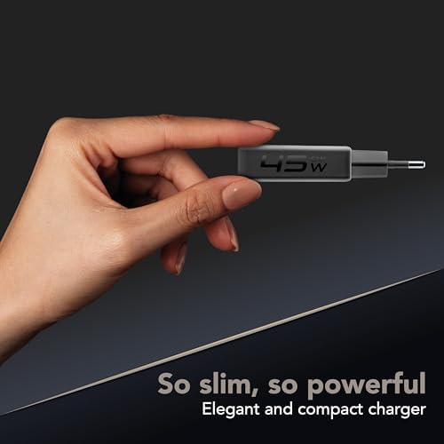 Cargador de Red Power Lite 45 W con Doble Puerto USB-C 45 W y USB-A 18 W Carga rápida simultánea tecnología GAN+ diseño Compacto, Negro