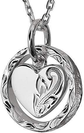 ハワイアンジュエリー ネックレス 刻印無料 誕生石入れ可 シルバー925 リングハート ペンダント レディース 4面カットあずきチェーン付き 長さ40cm SP2680