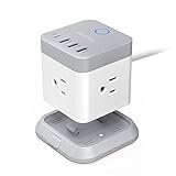 BESTEK Power Strip with USB, Vertical Cube Mountable Power Outlet Extender with 3 Outlets, 3 USB & 1 Type-C Ports, 5-Foot Extension Cord and Detachable Base for Easy Mounting