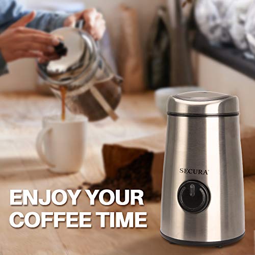 Secura Electric Spice Grinder and Coffee Grinder with Stainless Steel Blades, 2.12 Ounce, for
