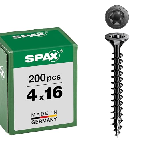 SPAX Universele schroef, 4 x 16 mm, voldraad, verzonken kop, T-STAR plus T20, 4-CUT, zwart BLAX, 200 stuks - 1191040400163