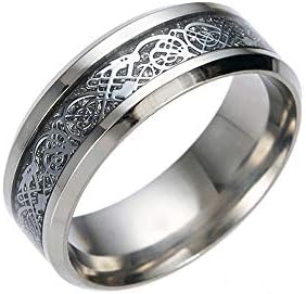 Bokeley Jewelly Rings Gift, Men Tungsten Carbide Ring Wedding Band 8mm Silver Celtic Dragon Inlay Polish Finish (Size:12, Silver)