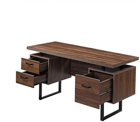 Amazon Com Hq Qili Computer Desk With Drawers Writing Study Desk With File Cabinet Combo Modern Simple Business Furniture For Bedroom Living Room Office 60 Walnut Brown Kitchen Dining
