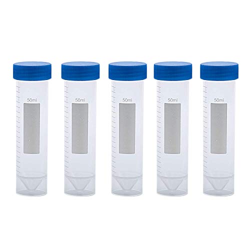 Potelin Premium Quality 5 Pieces 50ml Plastic Transparent Centrifuge Tube with Scale Plastic Test Tube Free-Standing with Screw Cap