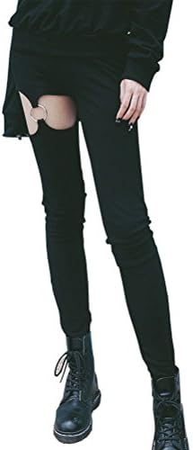 Cimeiee Punk Gothic Women Leggings Hollow Out Five-Pointed Star Pentagram Pencil Pants Size M