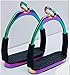 LIFT SPORTS Rainbow Multi Color Offset Horse Flexible Safety Stirrups (4.75”) English Riding Bendy Iron Steelthumb 1