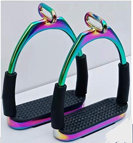 LIFT SPORTS Rainbow Multi Color Offset Horse Flexible Safety Stirrups (4.75”) English Riding Bendy Iron Steel