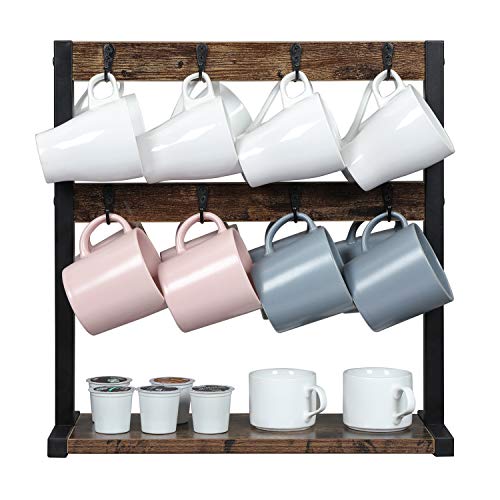 OROPY Vintage Wood Coffee Mug Holder Stand, 2 Tier Countertop Mug Tree