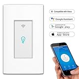 Smart Switch, WiFI In-Wall Wireless Touch Light Switch Compatible with Amazon Alexa and Google Home, Remote Control Lights and Appliances Timing Function, Overload Protection, No Hub Required