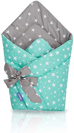 Jukki ® Baby Swaddle Wrap Newborn Infant Bedding Blanket Cotton Sleeping Bag Cotton Mint Wrap | 100% Organic Cotton | Handmade | Intended for Kids Aged 0-3 Months |