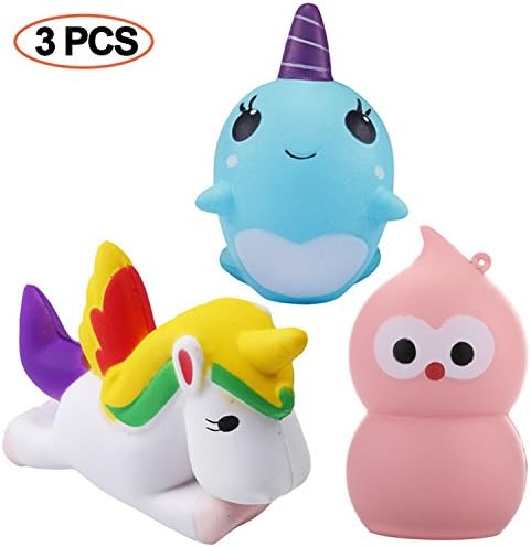 Acelife Squishy Toys 3 pcs, acetek Cute Kawaii Soft Squishies Toy, Unicorn, Bird, Whale, Stress Relieve Squeeze Soft Lovely Toy Kids Gift Fidget Toy Slow Rising Miniature Novelty Toys Decoration