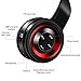 Bluetooth Headphones with Built-in Mic, Wireless and Wired Over-Ear Headset with Comfortable Earpad for PC, Tablets and Smartphones (Black+Red)
