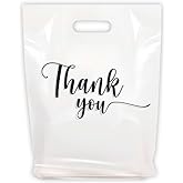 Merchandise Bags, Die Cut Handles, Strong, Durable, and Tear Resistant Bags Perfect for Retail, Boutiques, or Any Events, Different sizes and colors (White Thank You, 9x12 Inch (Pack of 100))