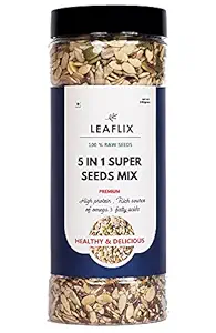 Leaflix Premium 5 in 1 Super Seeds Mix 340g | Mix Seeds for Eating in Resealable Bottle | Diet Food for Weight Loss |Seeds for Eating - Plain