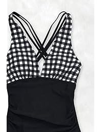 Cupshe traje de baño de una pieza con espalda cruzada y cuadros blancos y negros para mujer