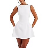 Tyilpjfu Women's Sexy Sleeveless Boat Neck A-Line Backless Mini Dress Formal Graduation Wedding Club Party Short Dresses