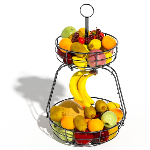VISENTOR Detachable 2 Tier Fruit Basket Bowl with Banana Hanger