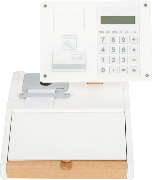 small foot Kasse "fresh" aus Holz, multifunktionales Zubehör für Kaufladen, Rollenspielzeug, ab 3 Jahren, 12249, Weiß 10