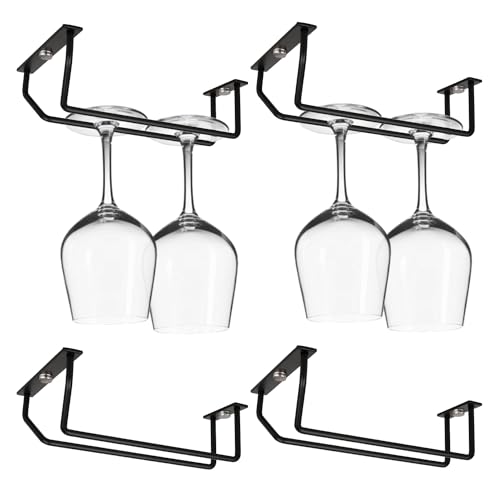 7 Inch Black Wine Glass Rack, Under Cabinet Wine Glass Holder, Metal
