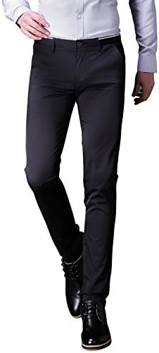 TALITARE Men's Casual Slim Fit Dress Pant Flat Front Tapered Suit Pant Black, 32