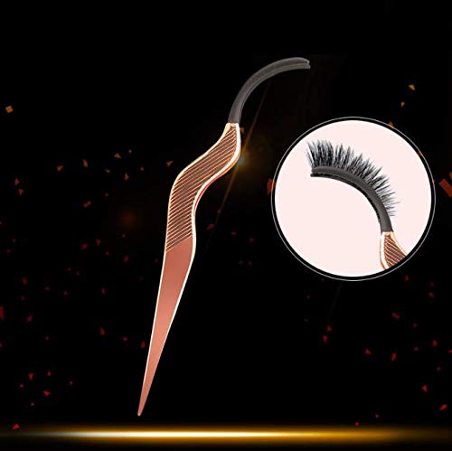 DNHCLL Stainless Steel False Eyelashes Applicator Tool Portable Eyelash Extension Tweezers Remover Clip Nipper(Rose Gold)