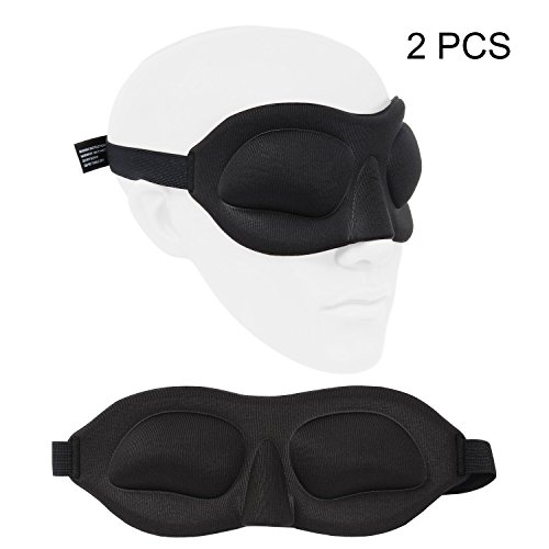 [2 Pack] Sleep Mask, Wisdompro Ultralight Breathable Lightproof 3D Eye Masks/ Blindfold with Adjustable Straps. Comfortable Zero-Light Performance for Air Travel, Hotel, Sleeping, Naps-Black