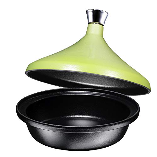 Cast Iron Tagine Pot, Enameled Matte Green, 4 Quart, By Bruntmor
