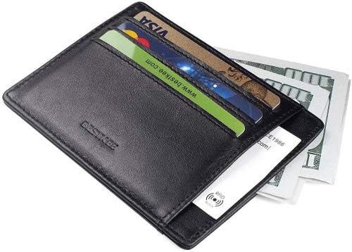 Genuine Leather Credit Card Holder Wallet for Men RFID Blocking Slim Minimalist Front Pocket Travel Purse