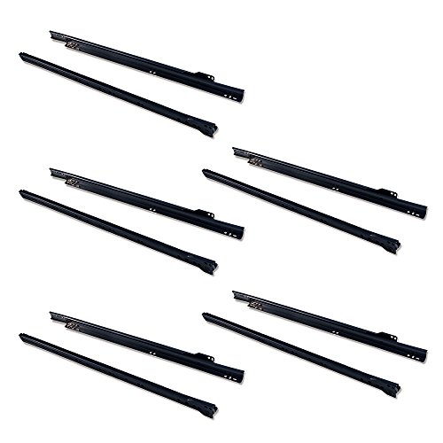 Emuca - Guida-Binario con Cuscinetti a Rulli per Cassetto, Verniciato Nero, 550 mm, Set di 5