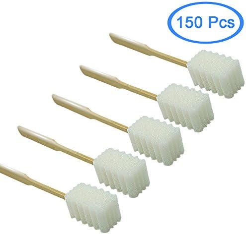 Disposable Oral Foam Swab Oral Cleaning Sponge Toothbrush Bamboo Stick, Untreated and Unflavored, Box of 150 count