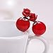 Stud Earrings Rose Flower Mother Of Pearl Double Sided 925 Sterling Silver Chinese Red Style By SUYAN (Glossy)