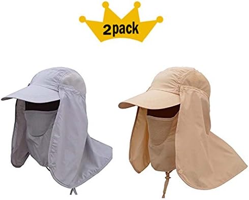 JoyRing 2 Pack Summer Outdoor Sun Hat, 360° UV protection Sun Wide Brim Cap Removable Mesh Neck Face Flap Cover, UPF 50+ Cap For Men And Women, Fishing Hiking Farmer Gardener Work Outdoor Activities