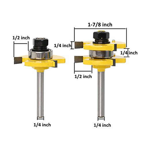 VCCA 2Pcs Tongue and Groove Router Bit Set with 1/4 inch Shank Wood Milling Saw Cutter for Woodworking Tool