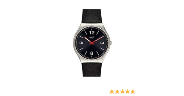 Swatch SS07S100 Leather Band Contrast Hands Black Dial Round Analog Watch  for Men - Black: Buy Online at Best Price in Egypt - Souq is now Amazon.eg