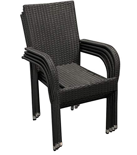 DEGAMO Gartengarnitur Vienna 7-teilig, 6X Stapelsessel aus Polyrattan schwarz sowie 1x Ausziehtisch Aluminium + Glas 180… – Bild 4