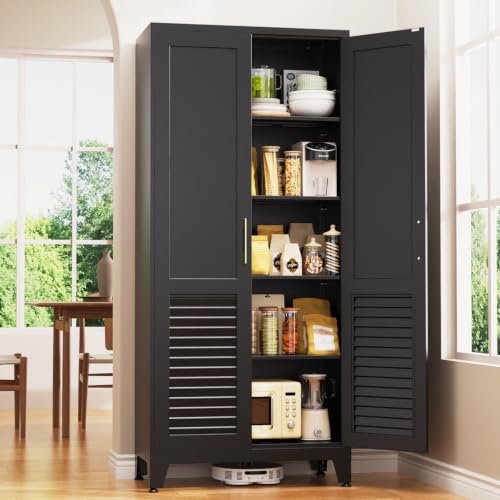 71"H Kitchen Pantry Storage Cabinet with Doors and Shelves at Amazon